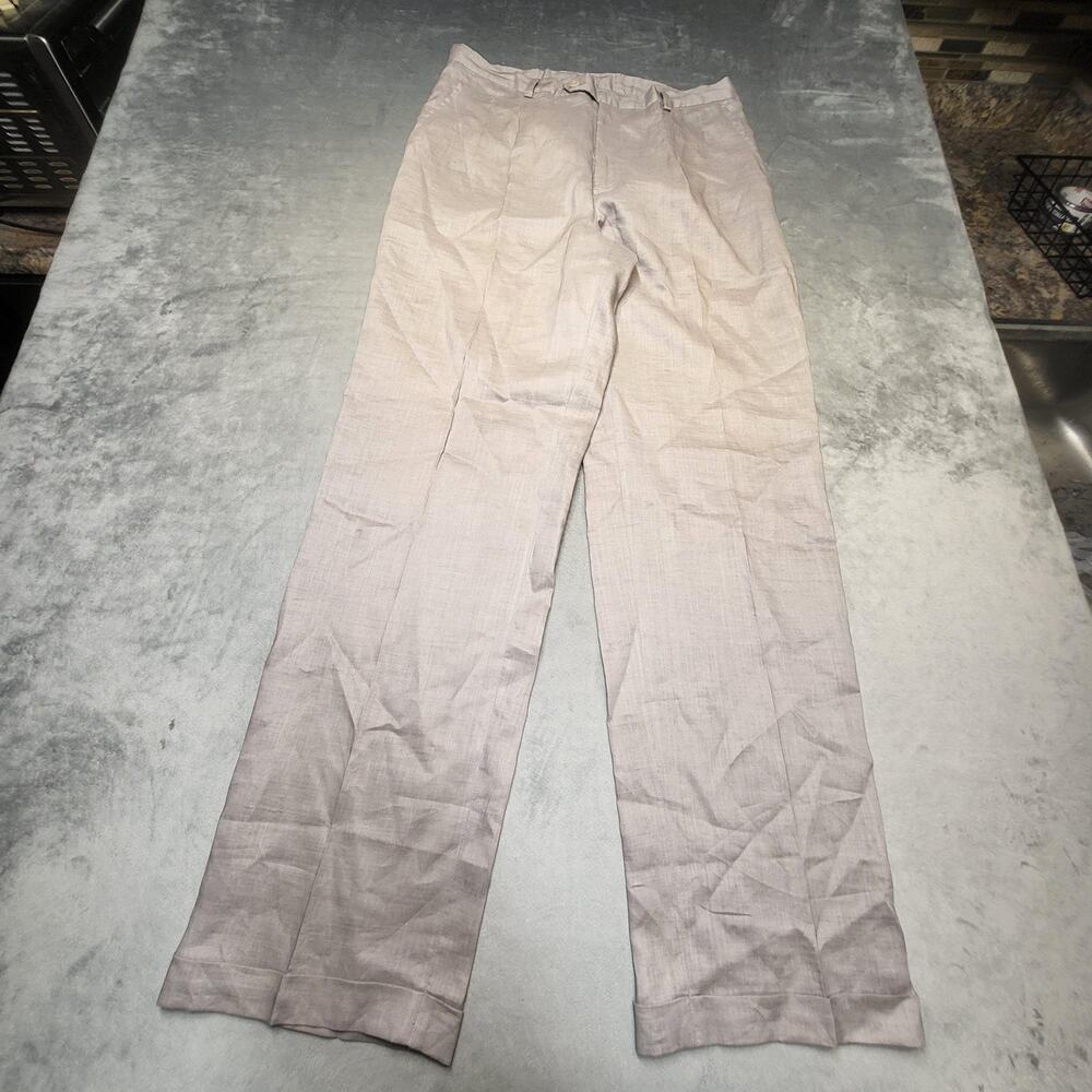 Jordan Craig Pants Mens 36x34 Beige Linen Dress Pleated Lightweight Breathable